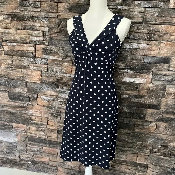 LOFT Blue and White V-Neck Sheath Dress - Picture 8 of 15